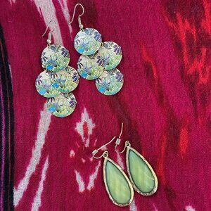 Set of 2 Boho Dangle Earrings with Green, Blue and Purple Accents